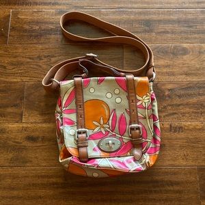 Fossil purse, floral pink, orange and brown. Great used condition.